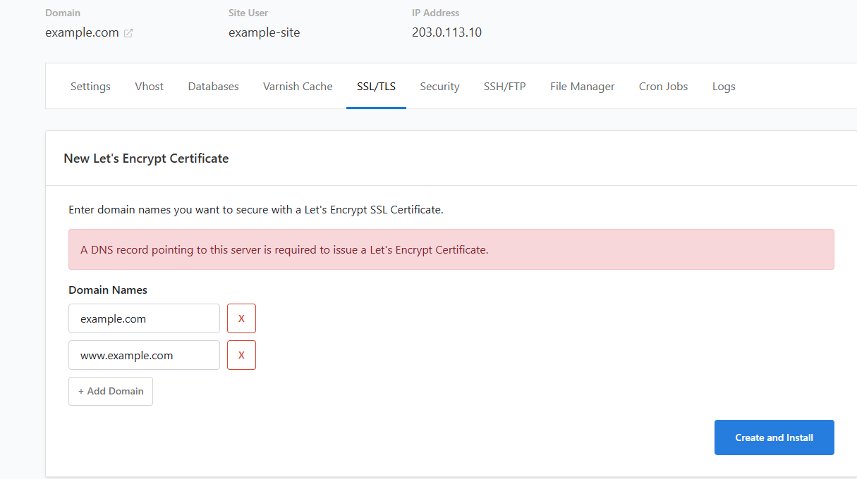 Issuing a free Let's Encrypt certificate for a site in CloudPanel