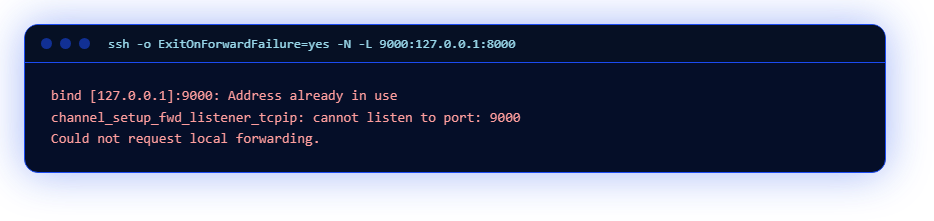 Ошибка ssh -L: локальный порт 9000 уже занят