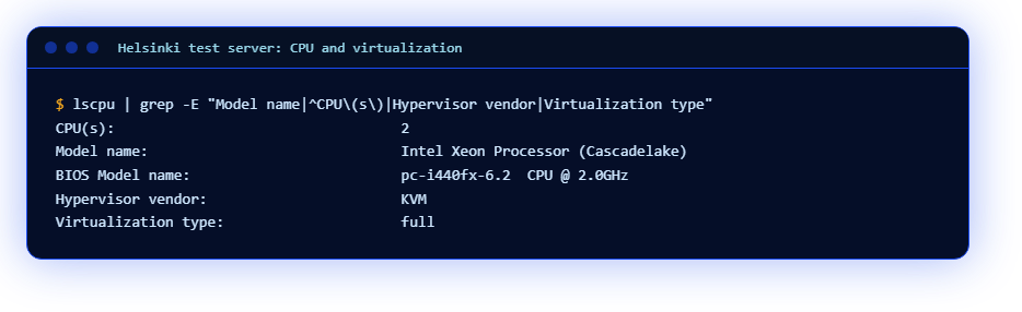 Helsinki test server: CPU and virtualization