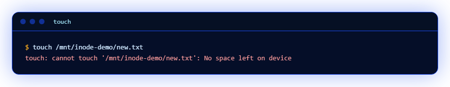 Ошибка touch: No space left on device